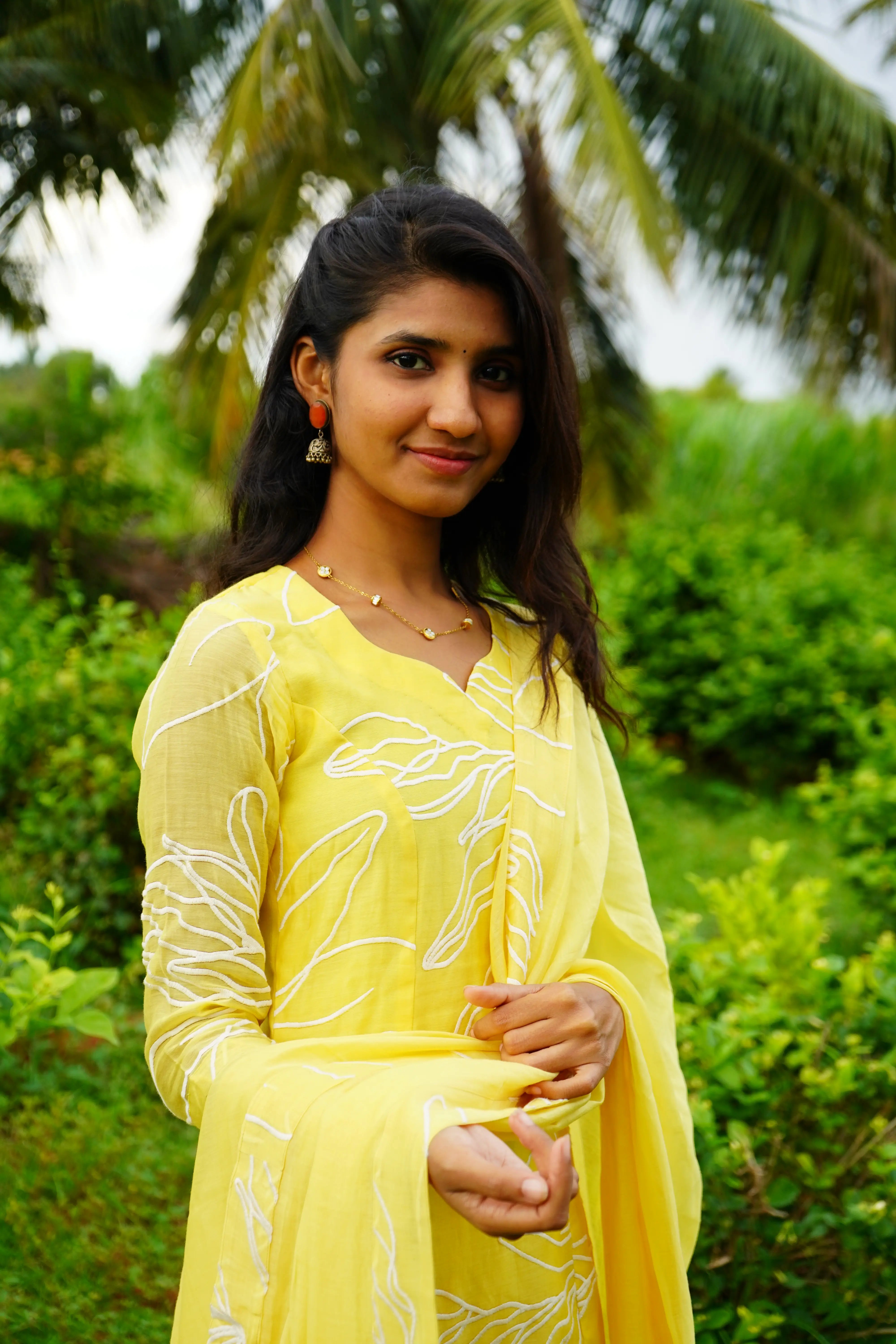 LEMON-YELLOW Applique MUl CHANDERI Aline Salwar suits