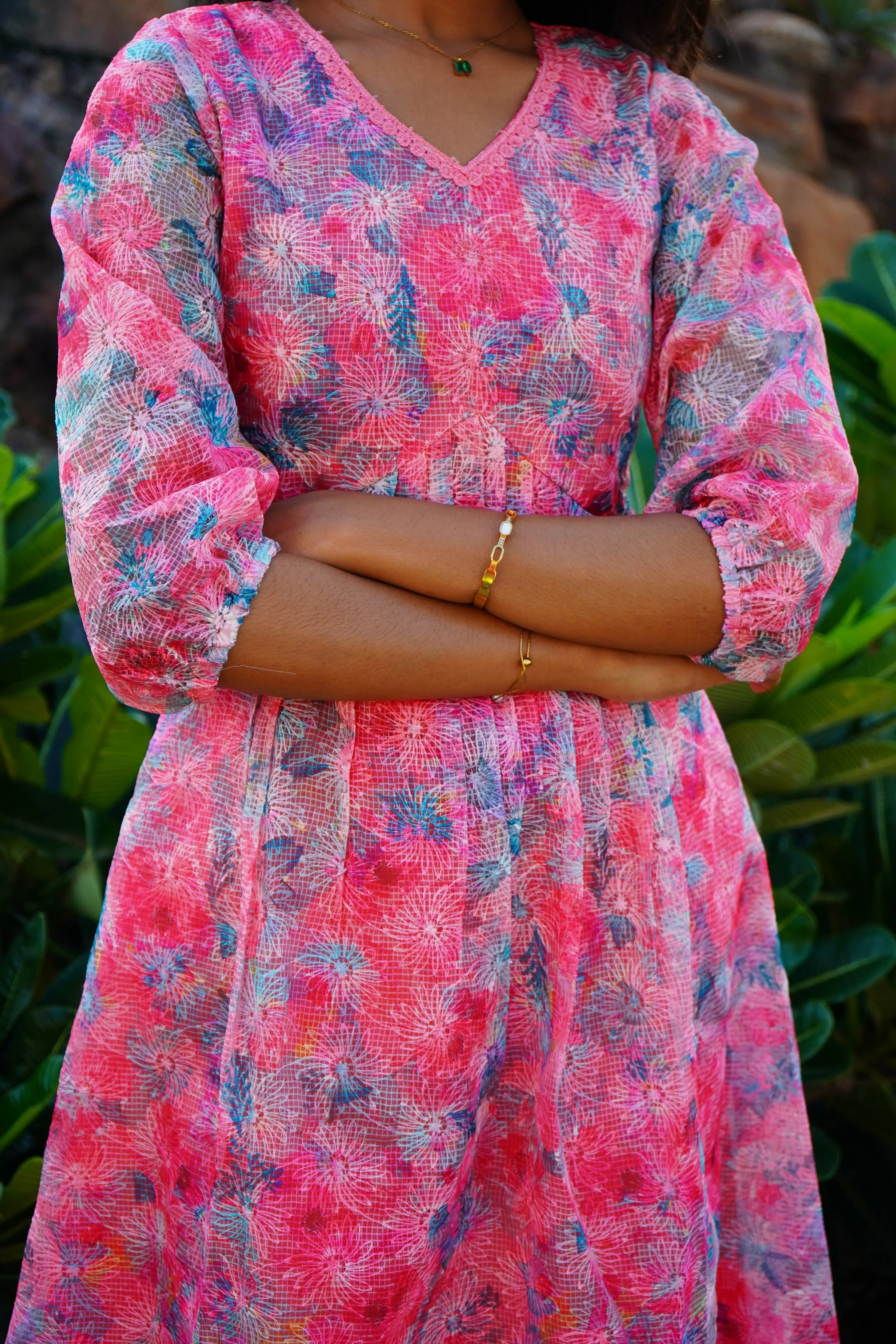 Pink Floral Aline Frock