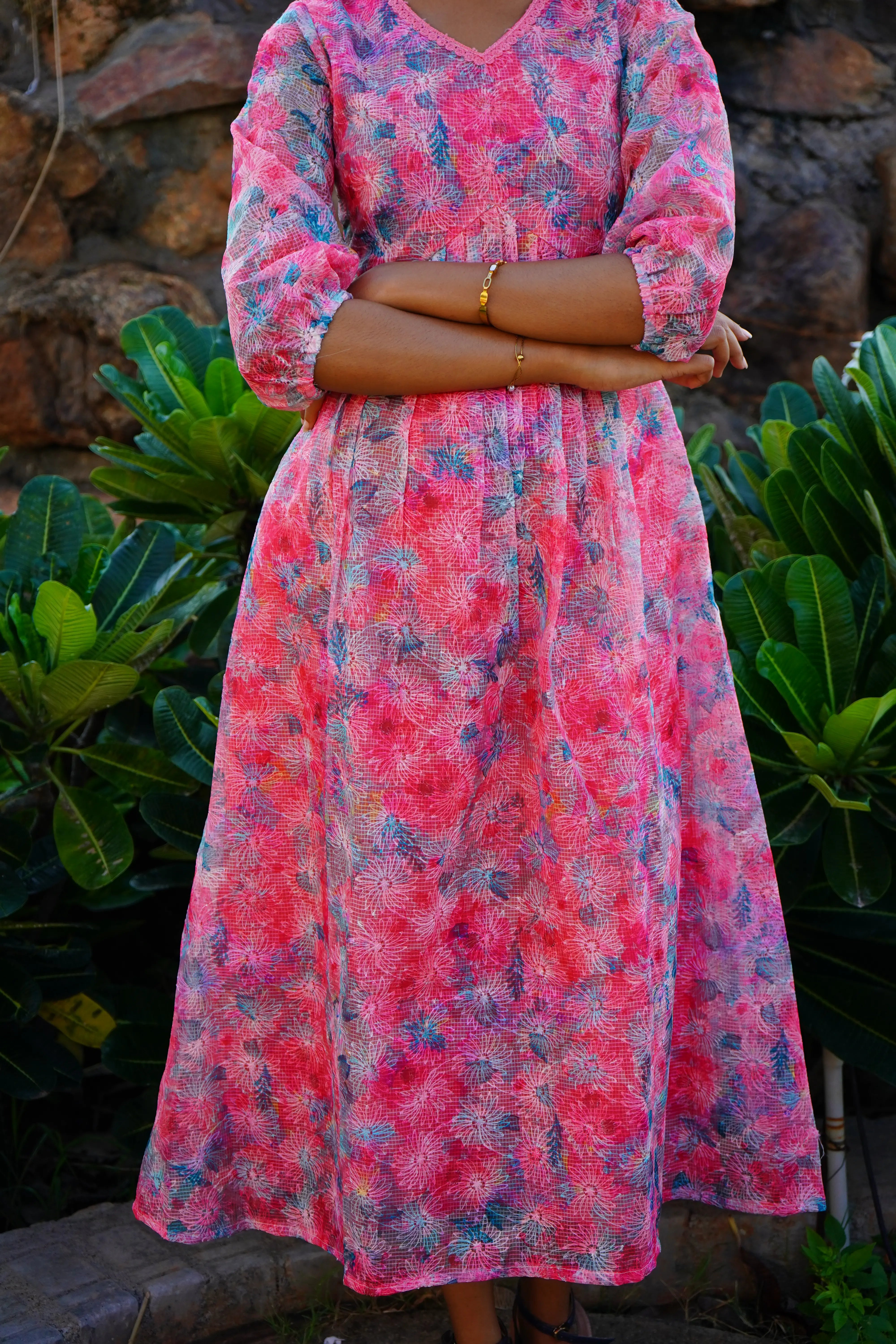 Pink Floral Aline Frock