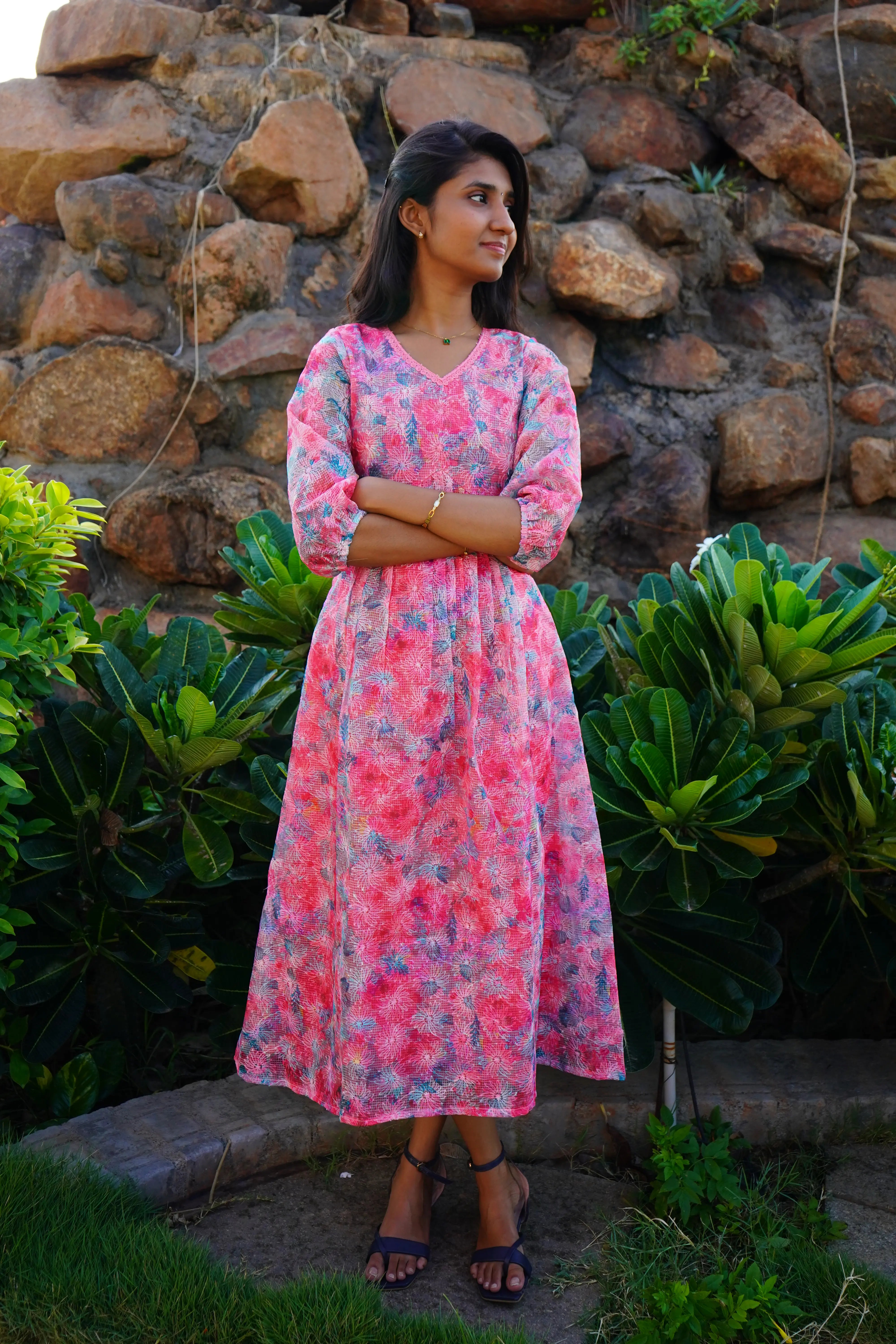 Pink Floral Aline Frock