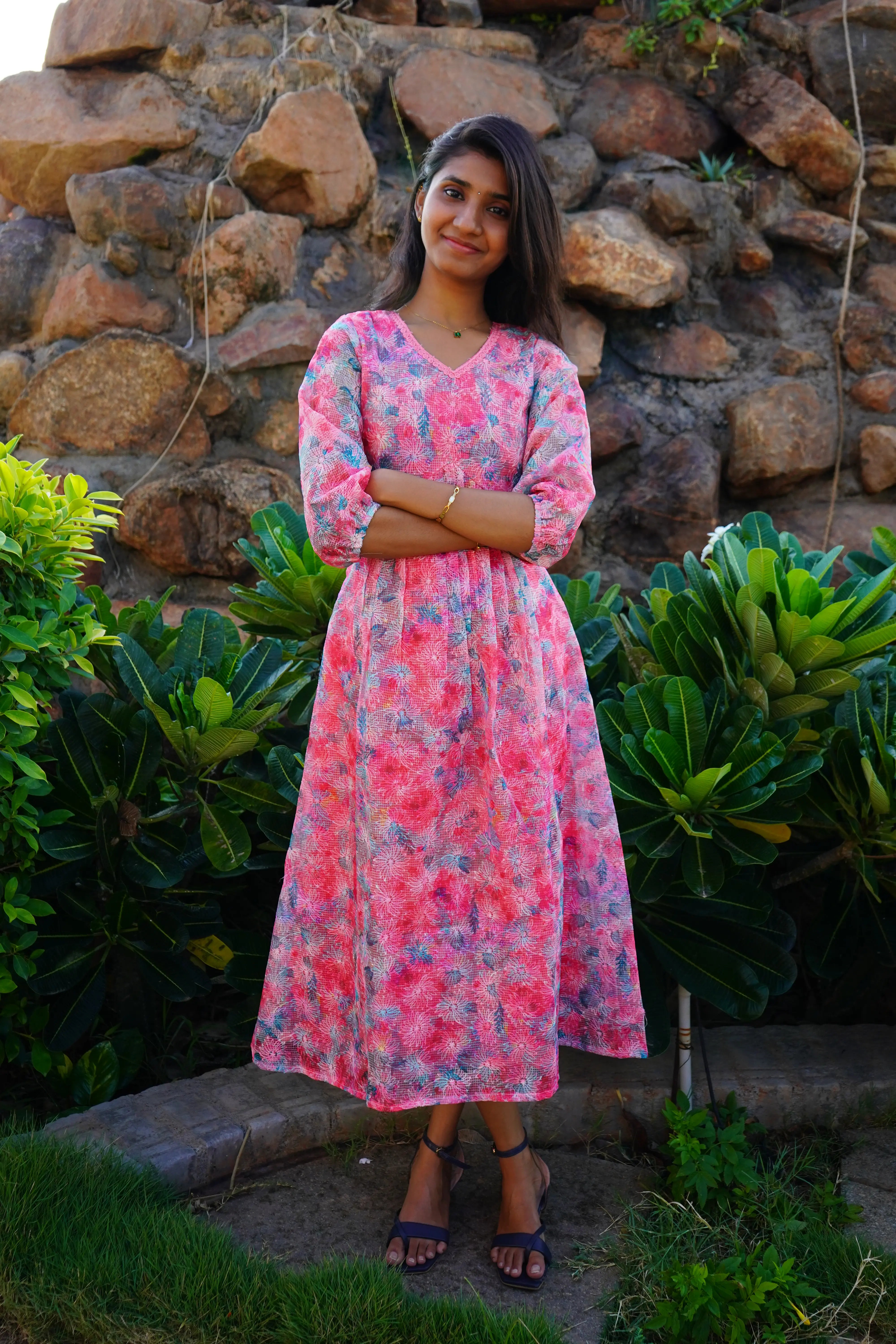 Pink Floral Aline Frock