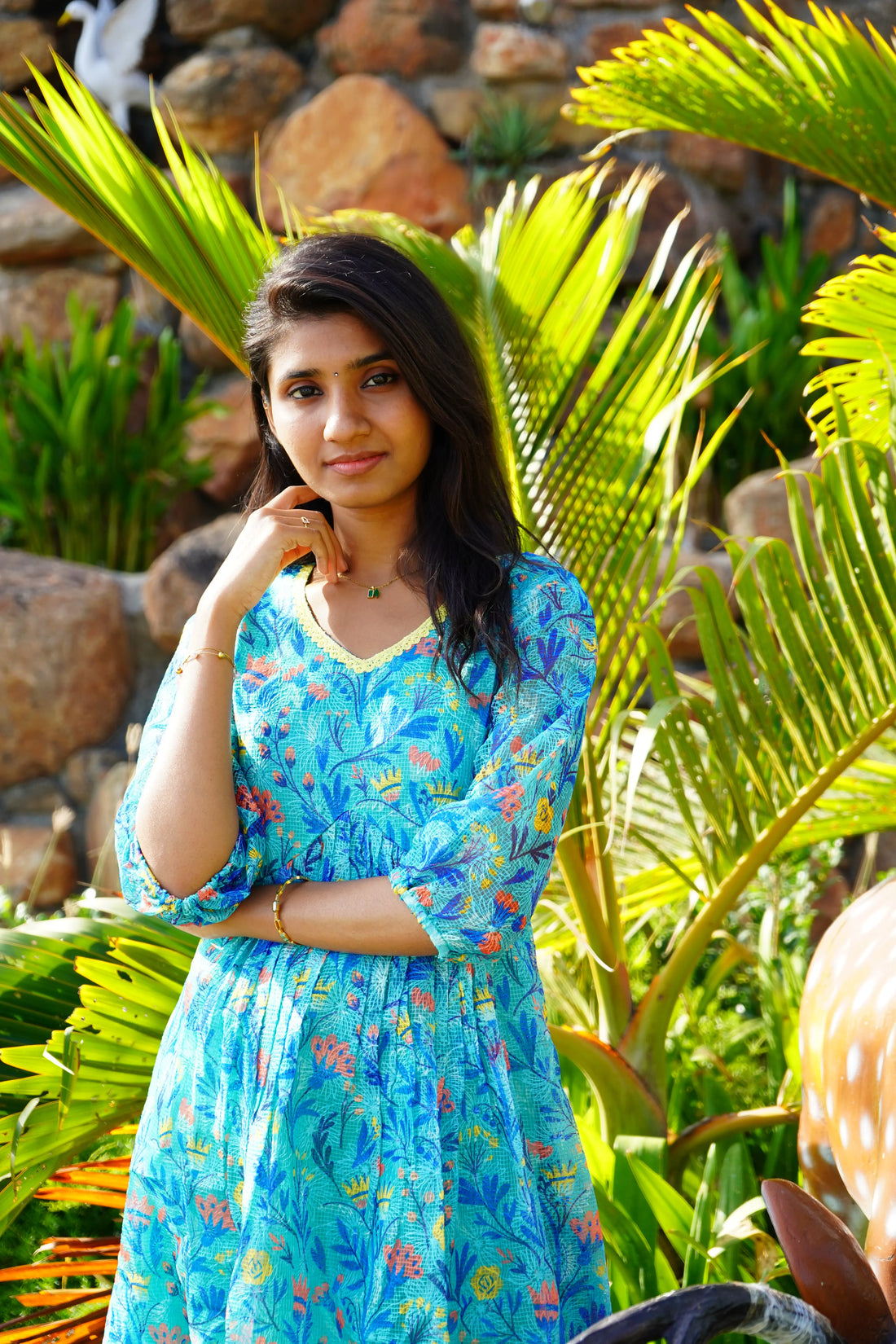 Skyblue Floral Aline Frock