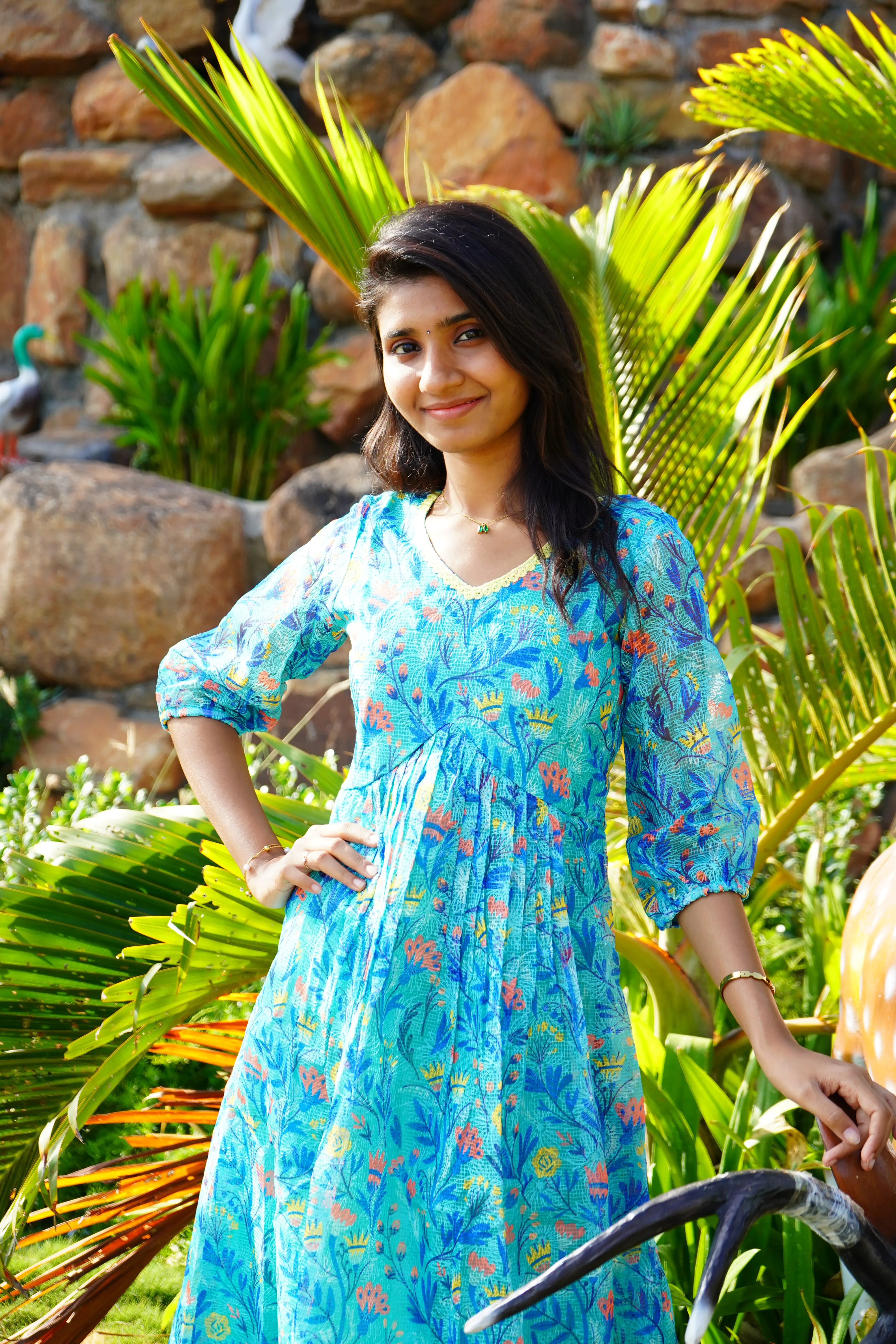 Skyblue Floral Aline Frock