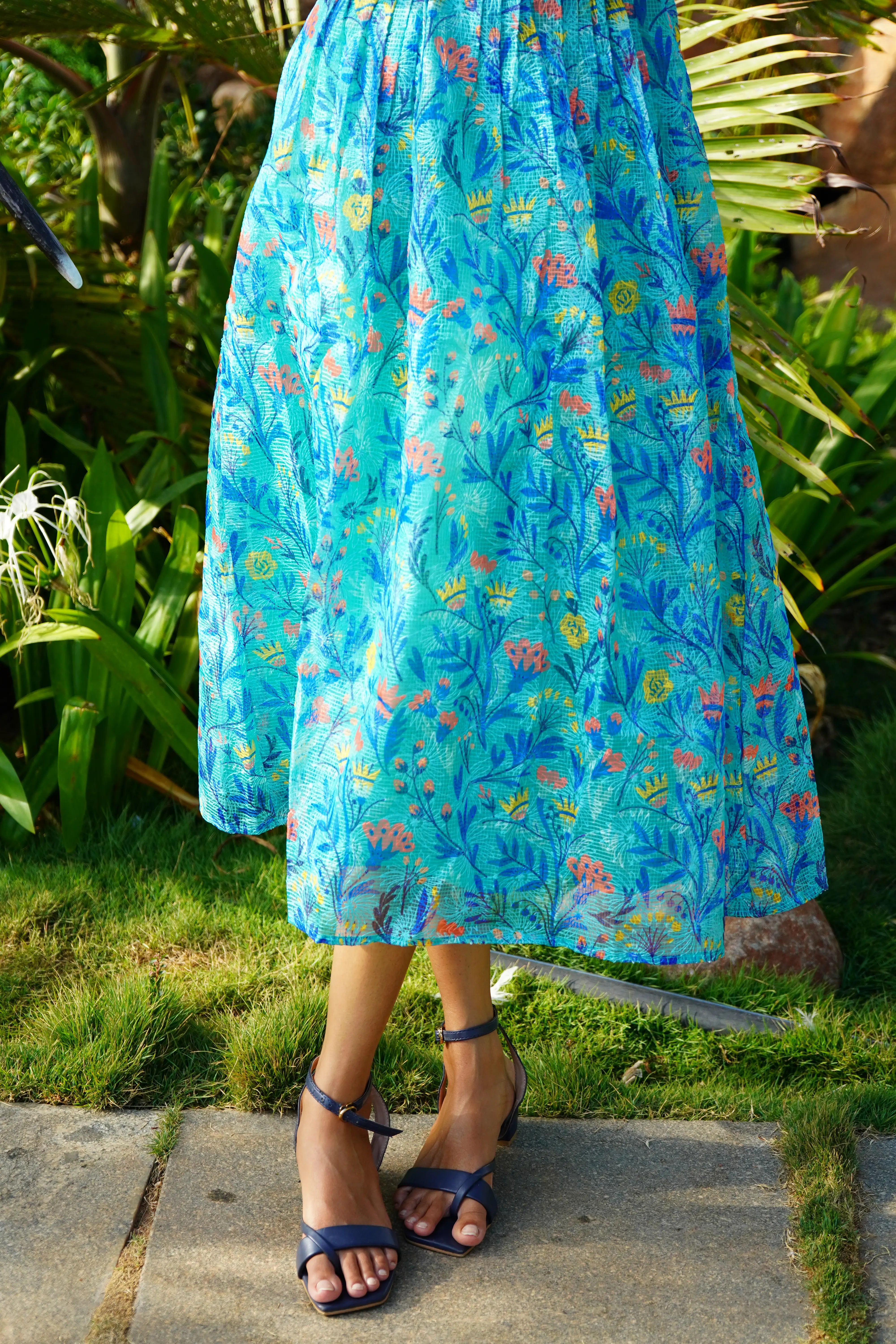 Skyblue Floral Aline Frock