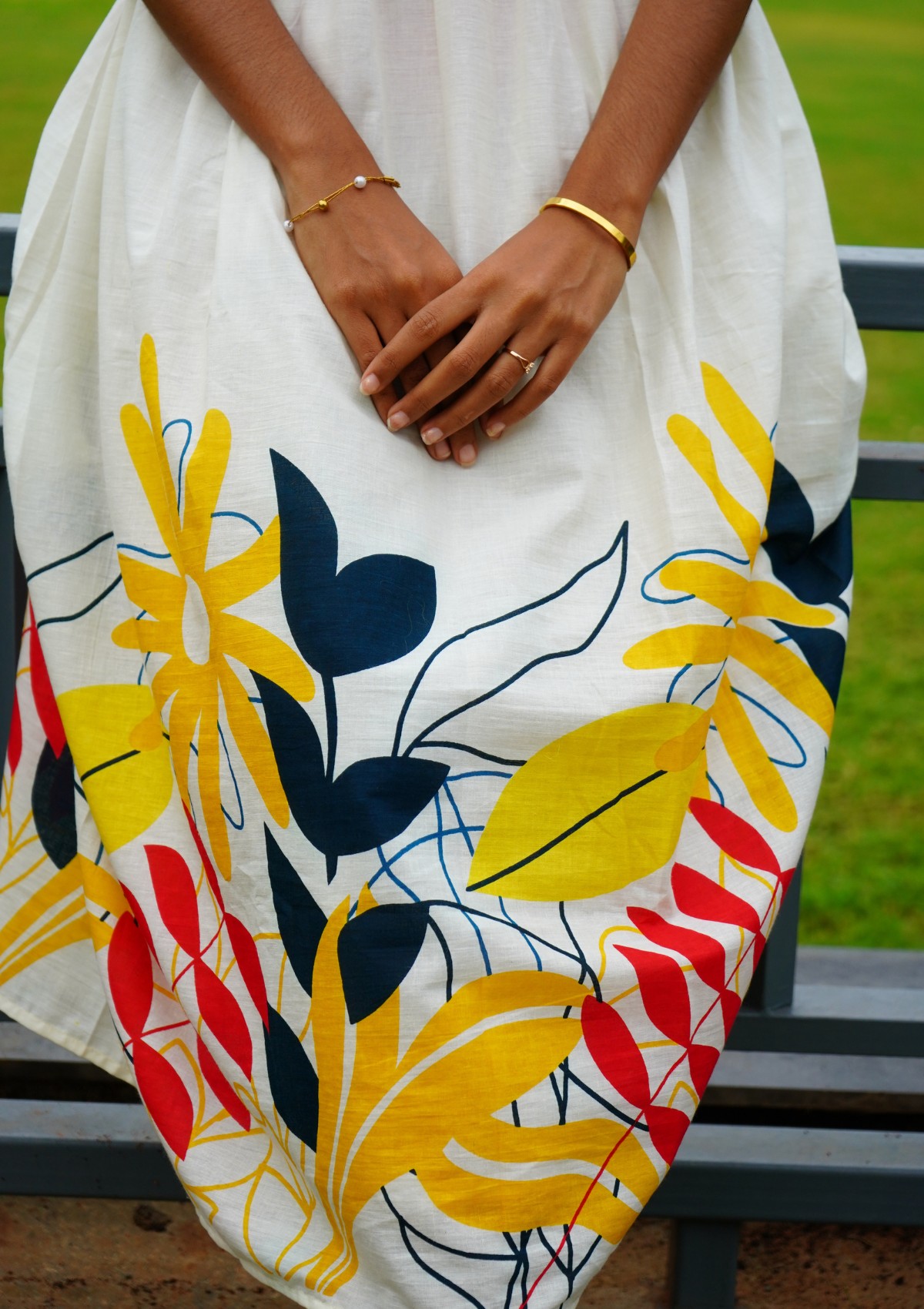 Floral White Cotton Midi Dress