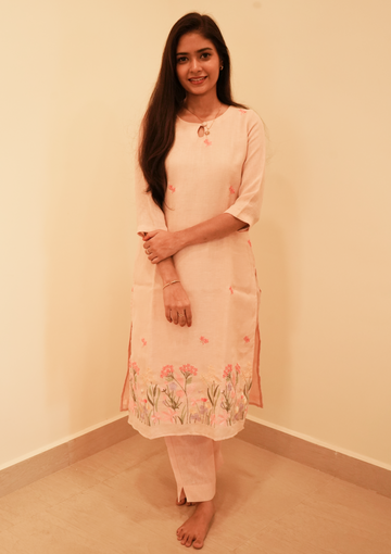 Peach Floral embroidery coord
