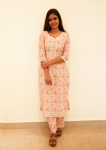 Handloom white, Red Heritage Coord Set