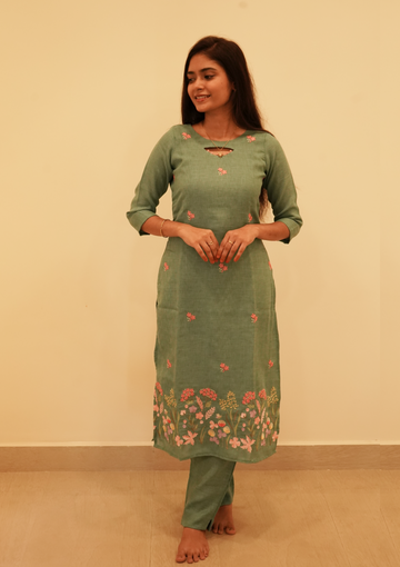 Teak Green Coords with Floral Embroidery