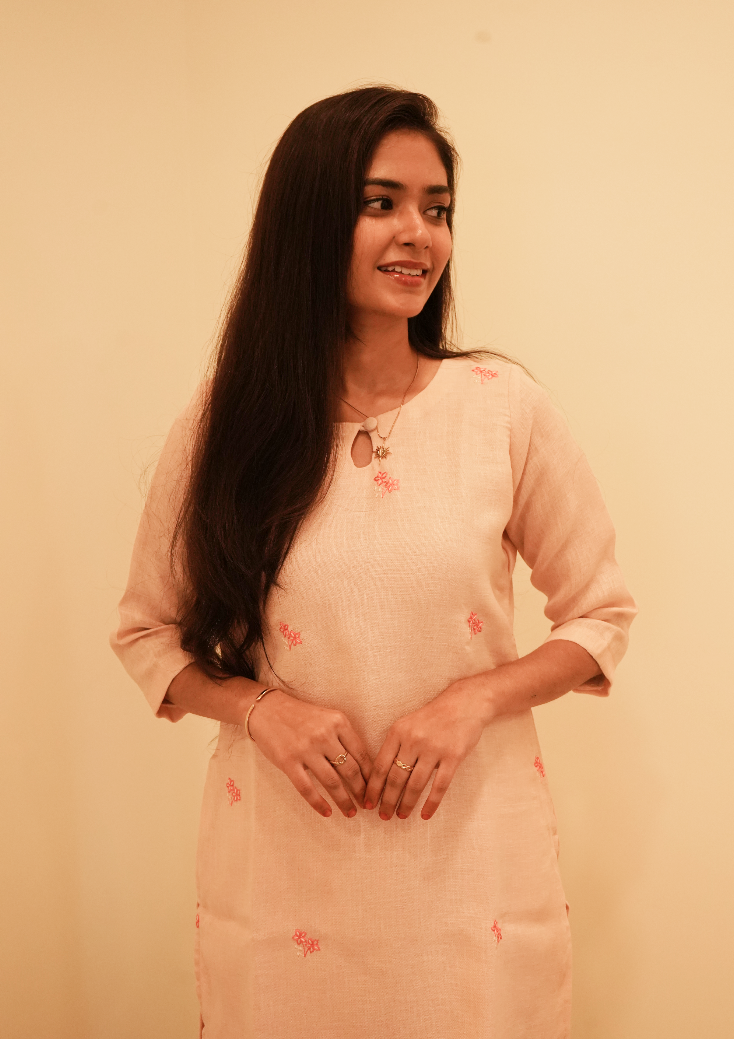 Peach Floral embroidery coord