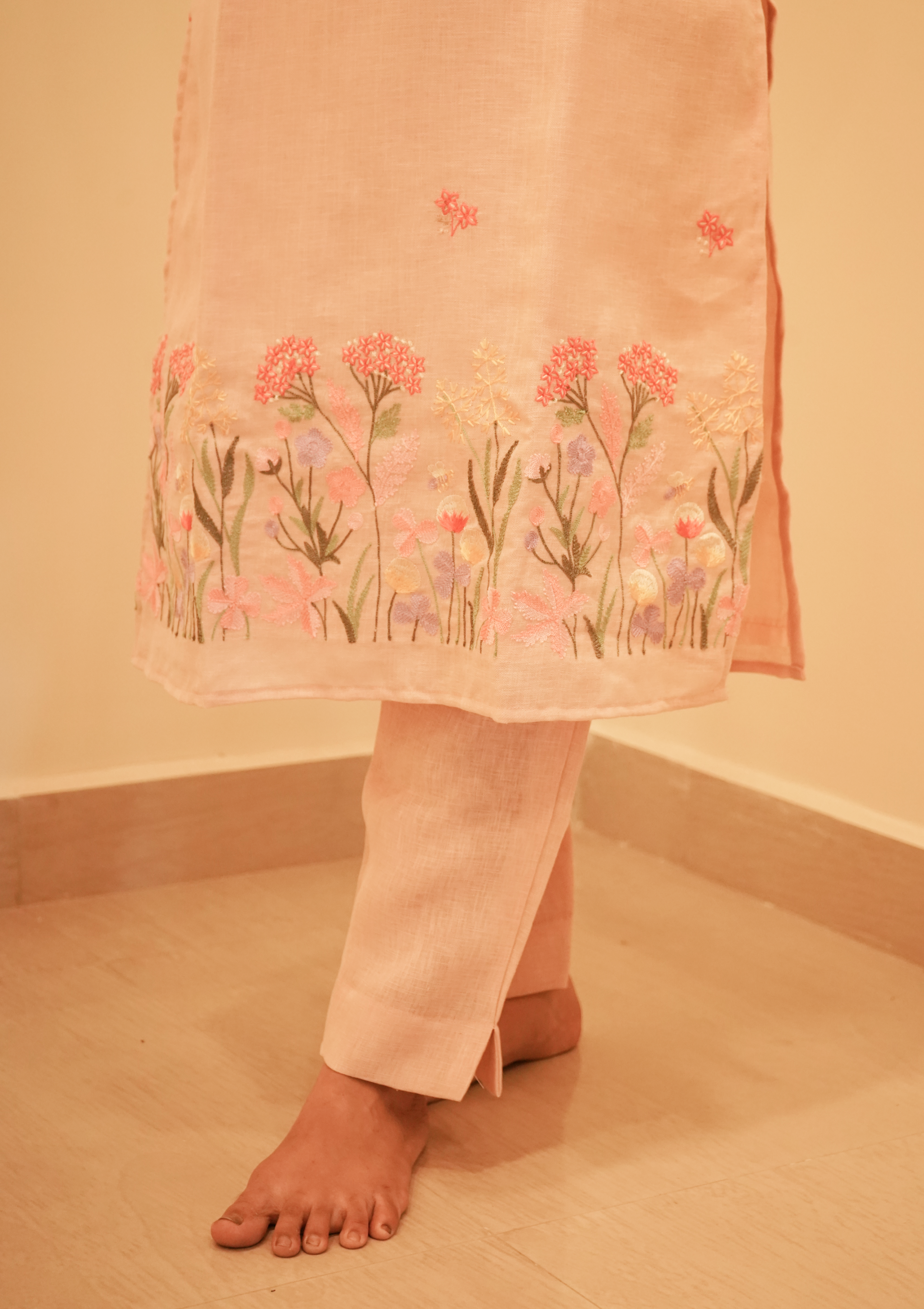 Peach Floral embroidery coord