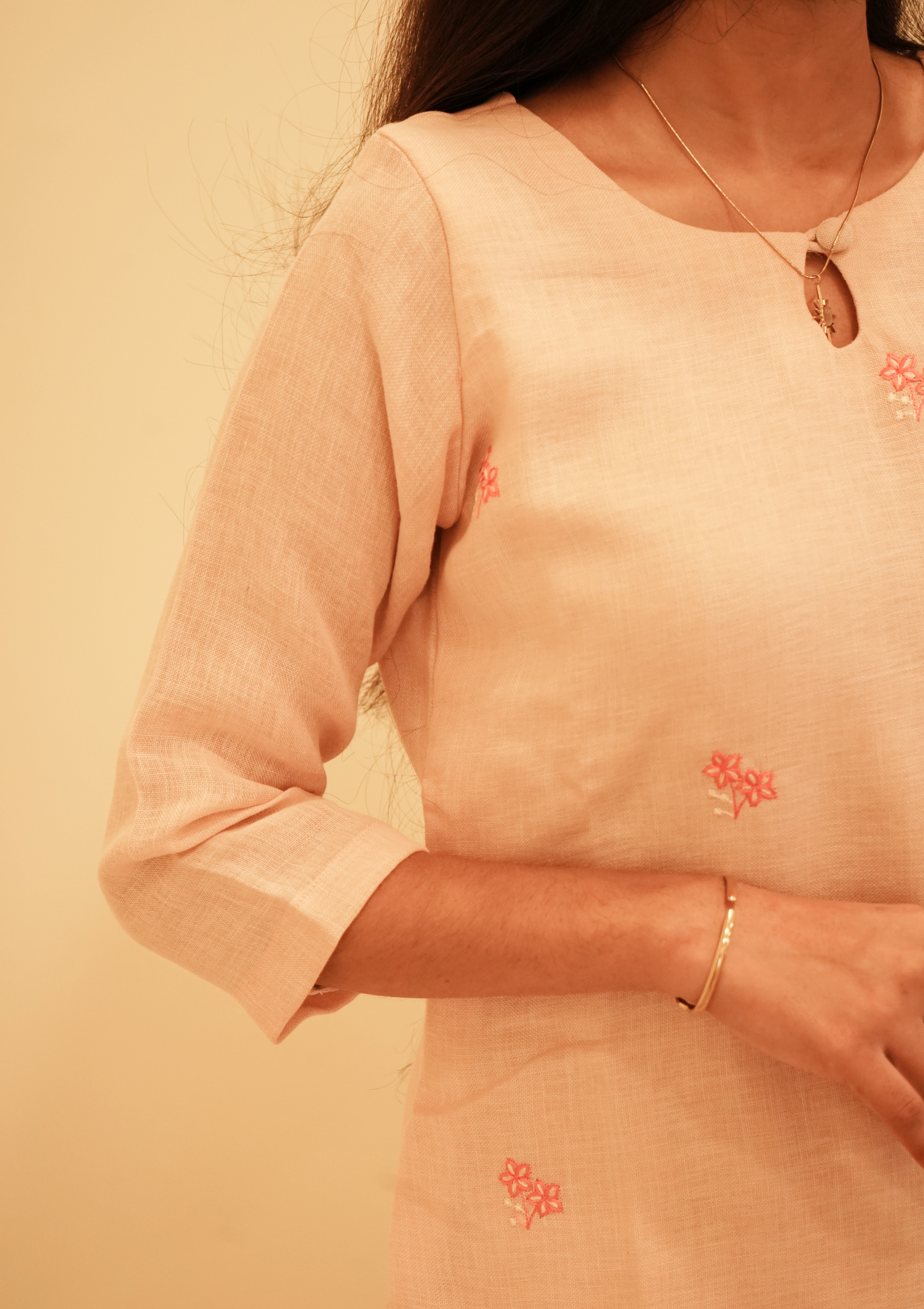 Peach Floral embroidery coord