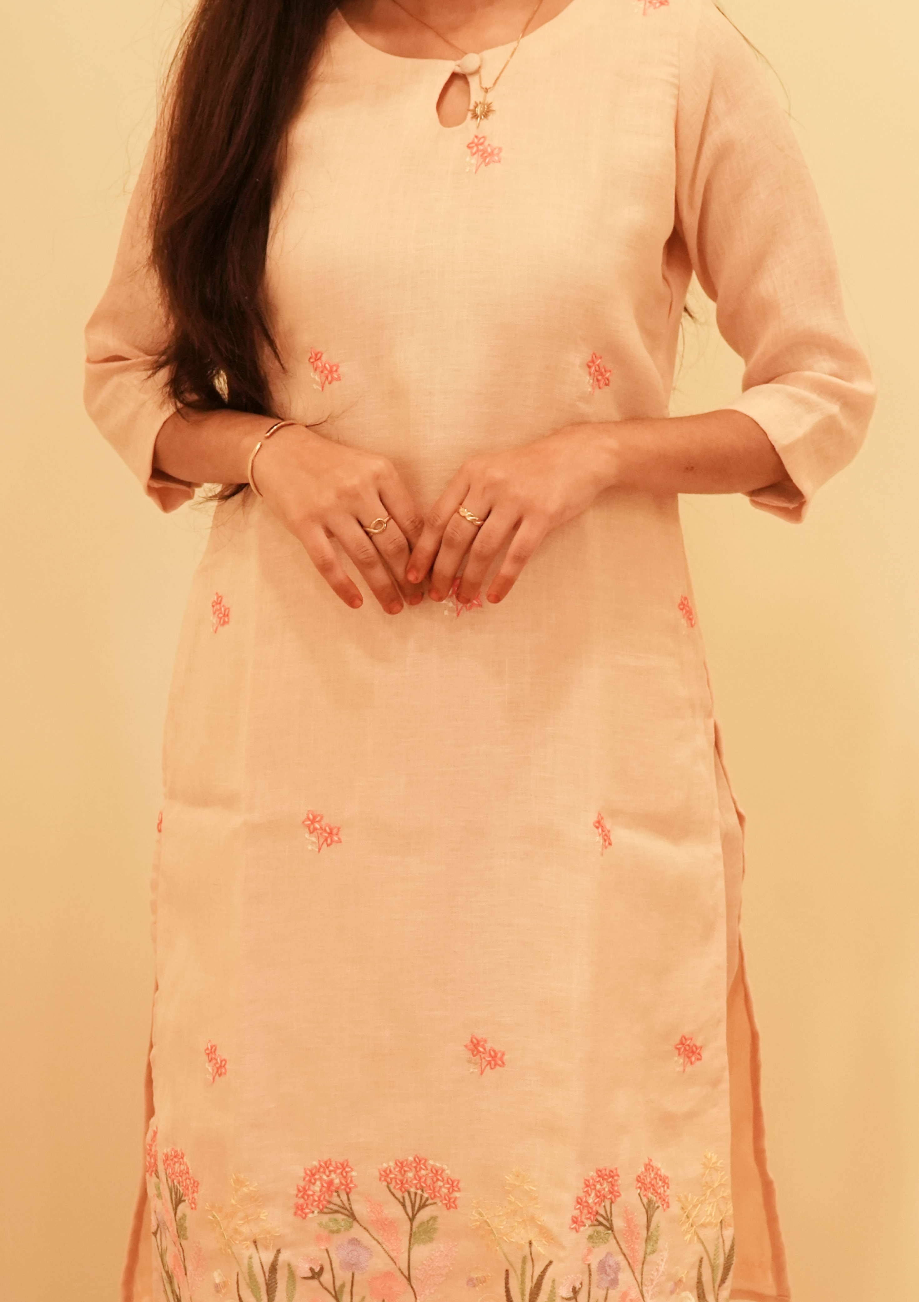 Peach Floral embroidery coord