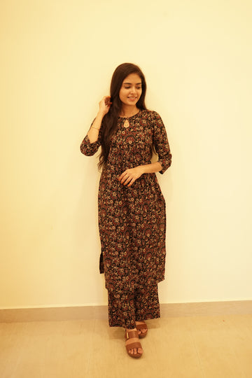 Midnight Kalamkari Handloom Coords Set