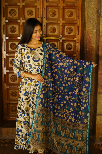 Kalamkari Anarkali floral Nizam border set