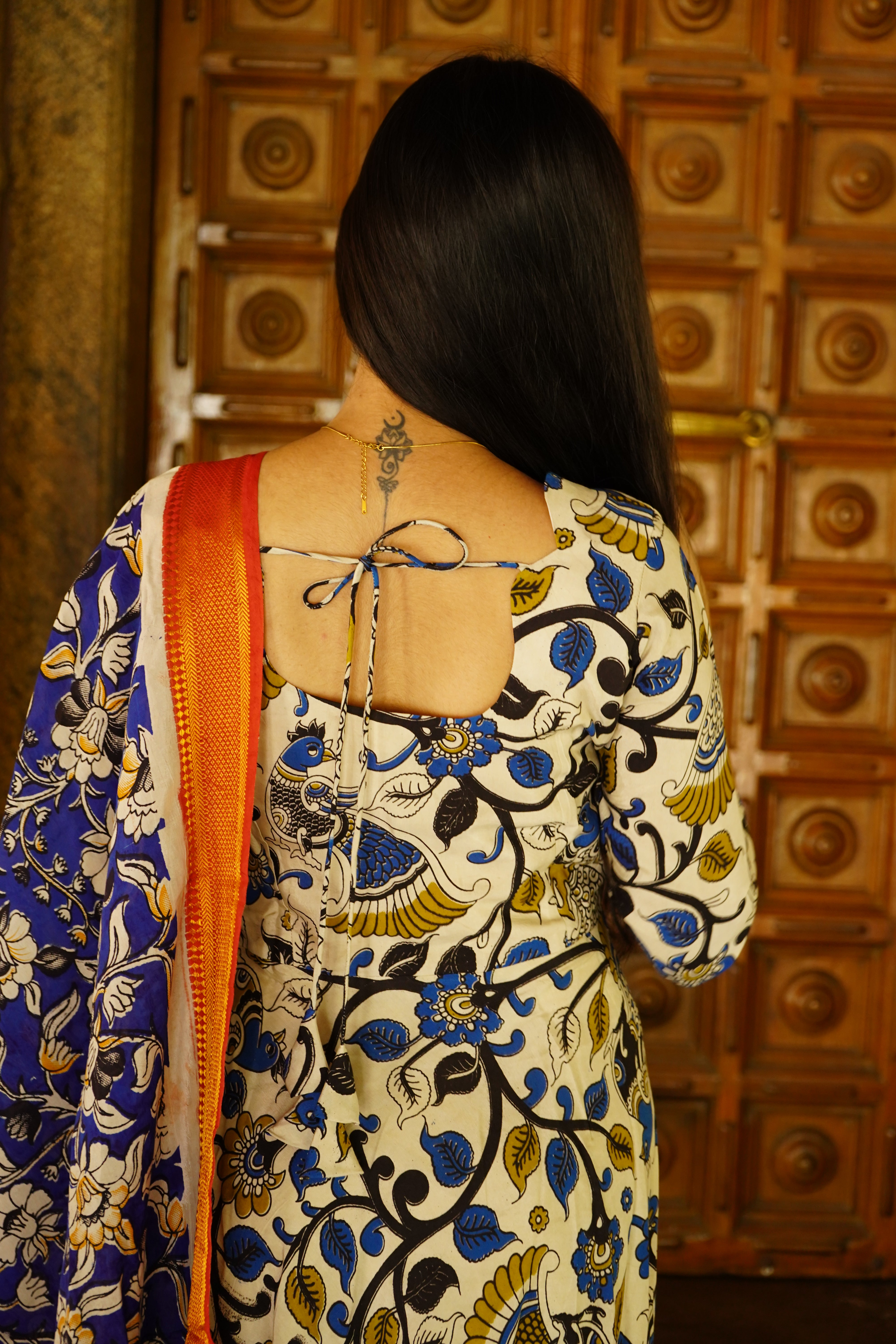 Kalamkari Anarkali floral Nizam border set