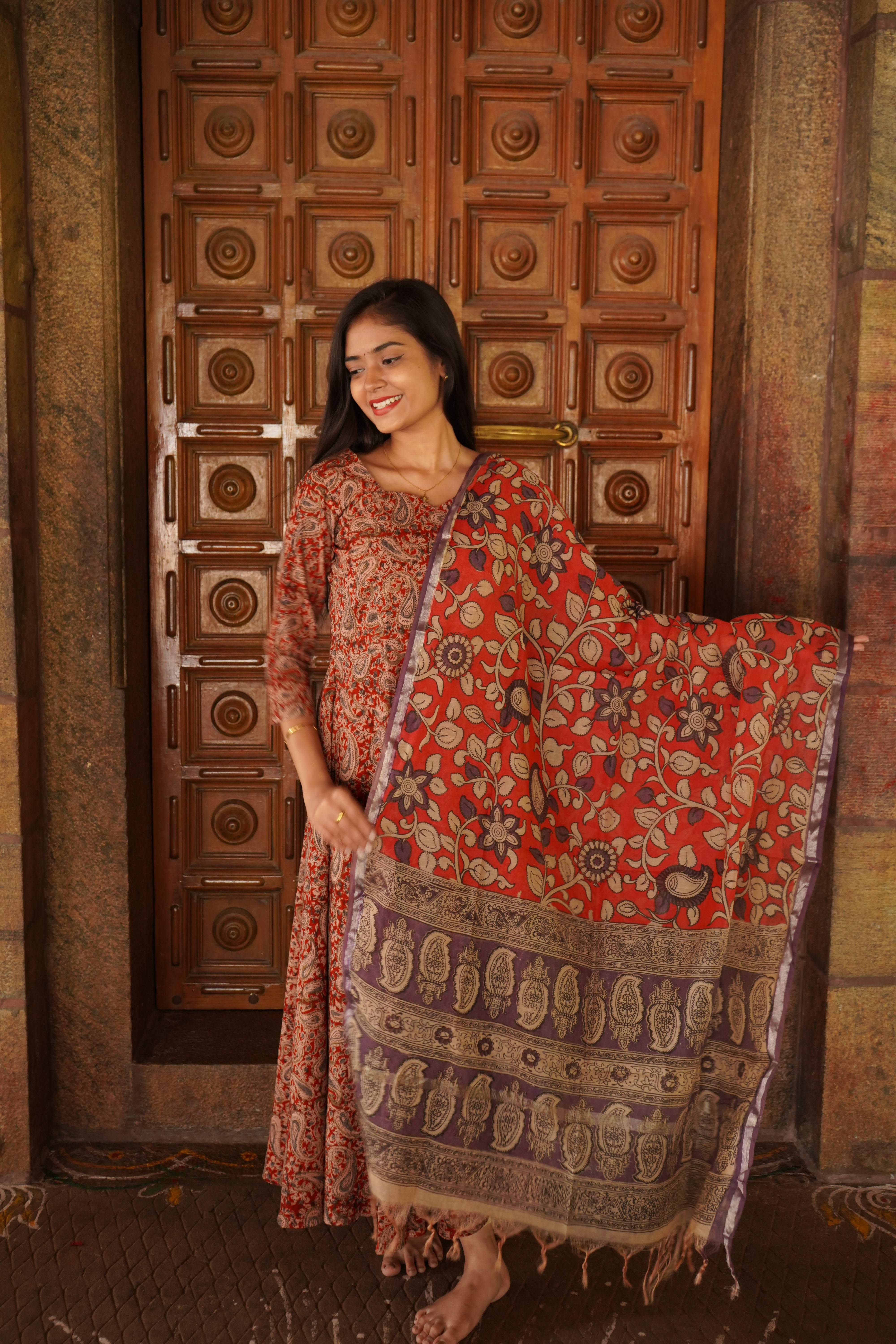 Kalamkari Nizam Border Dupatta set