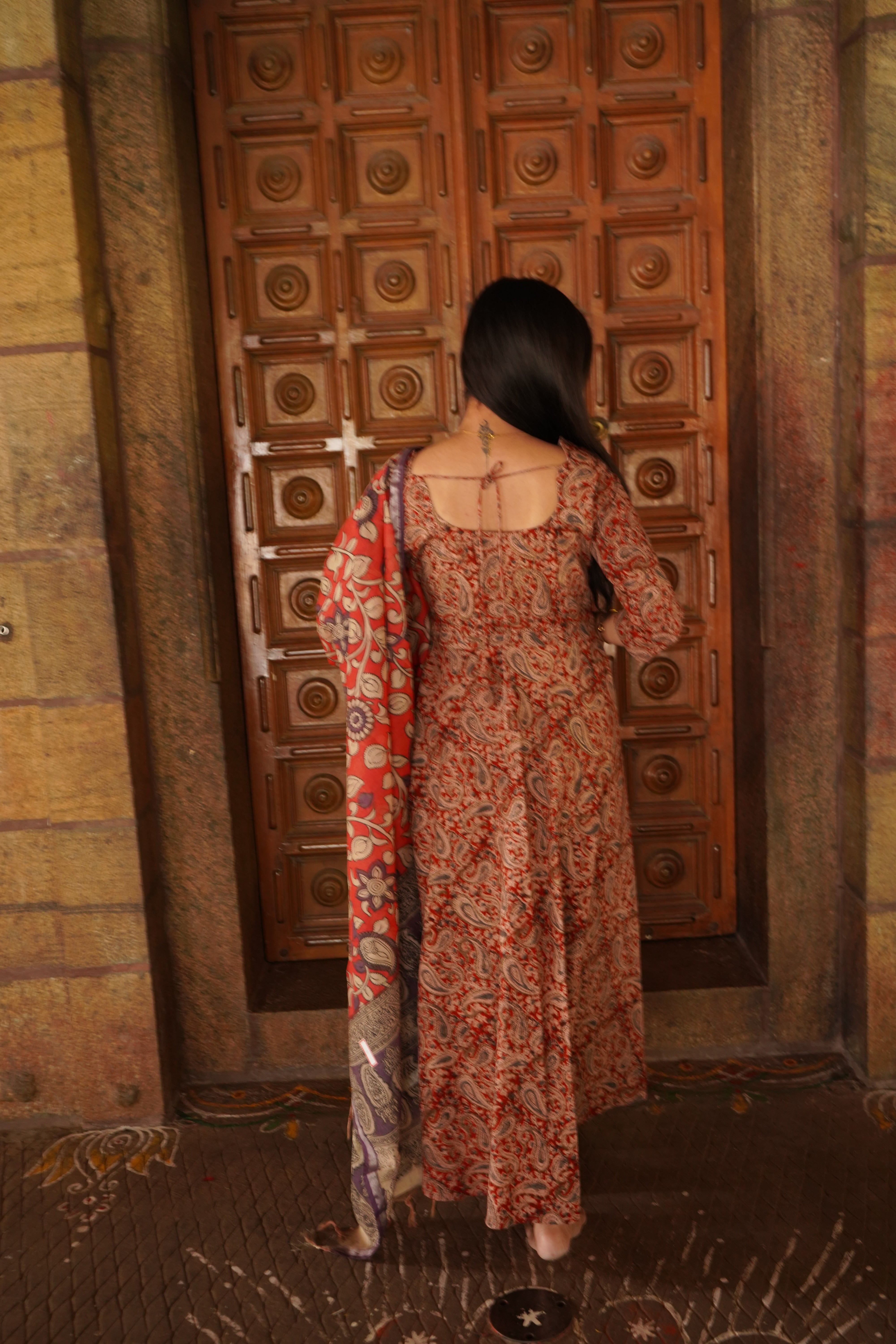 Kalamkari Nizam Border Dupatta set