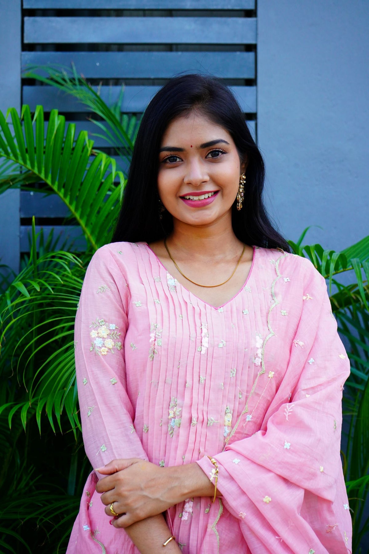 Pastel pink Mul Chanderi Kurta Set