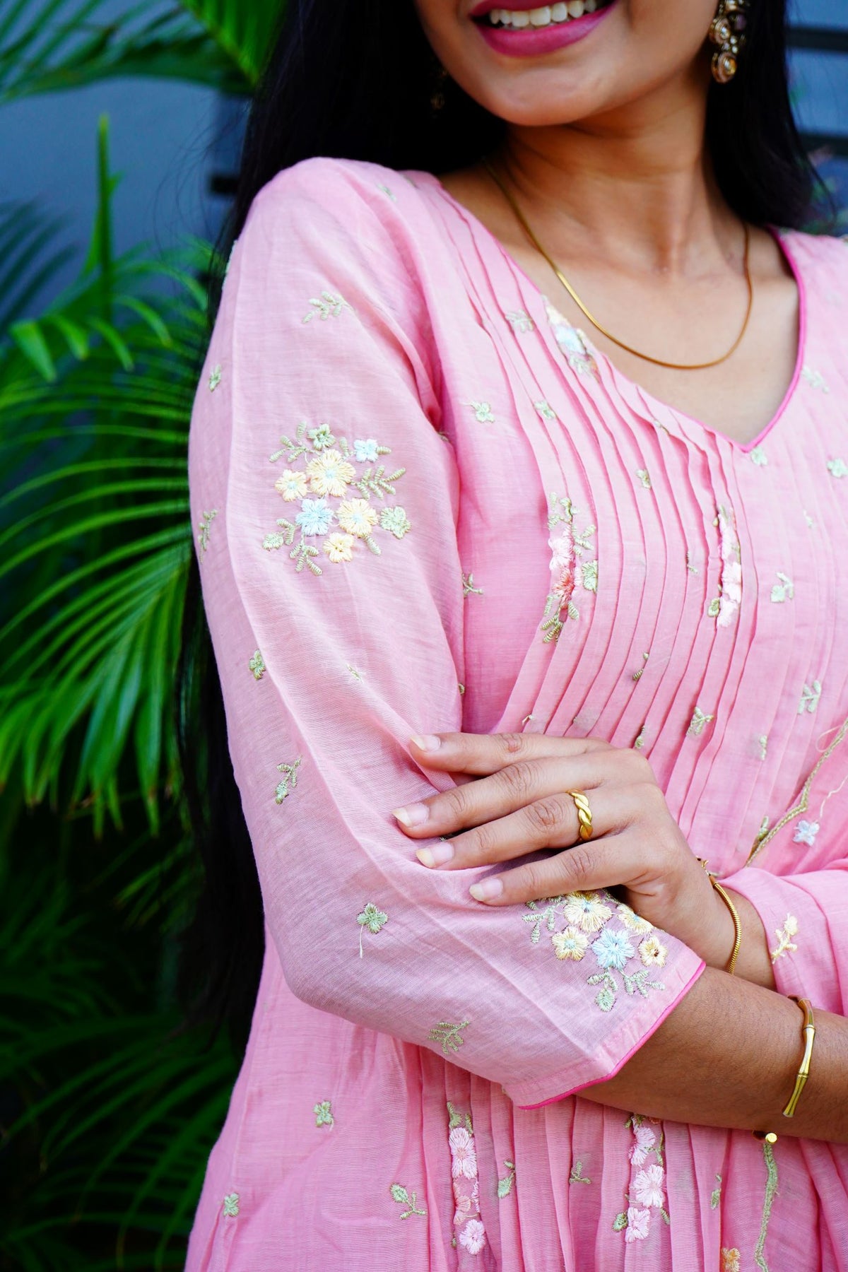 Pastel pink Mul Chanderi Kurta Set