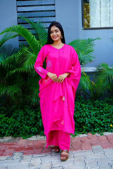 Rani Pink Mul Chendari kurta set