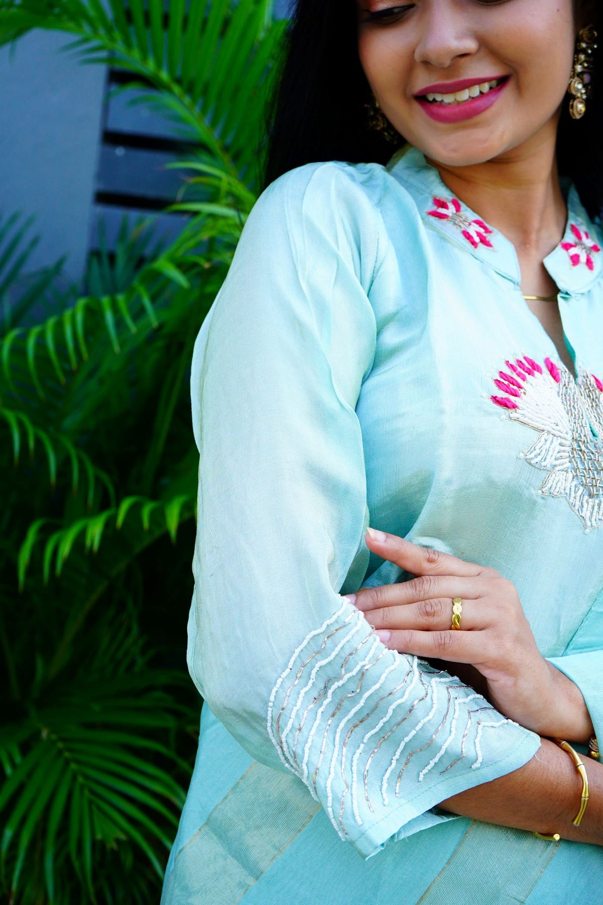 Pastel Aqua Blue Mul Chanderi Kurta set