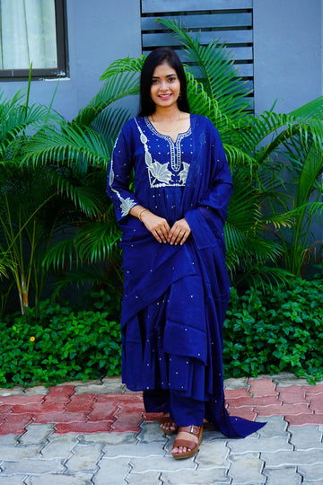 Navy blue Mul Cotton Pieces Suits