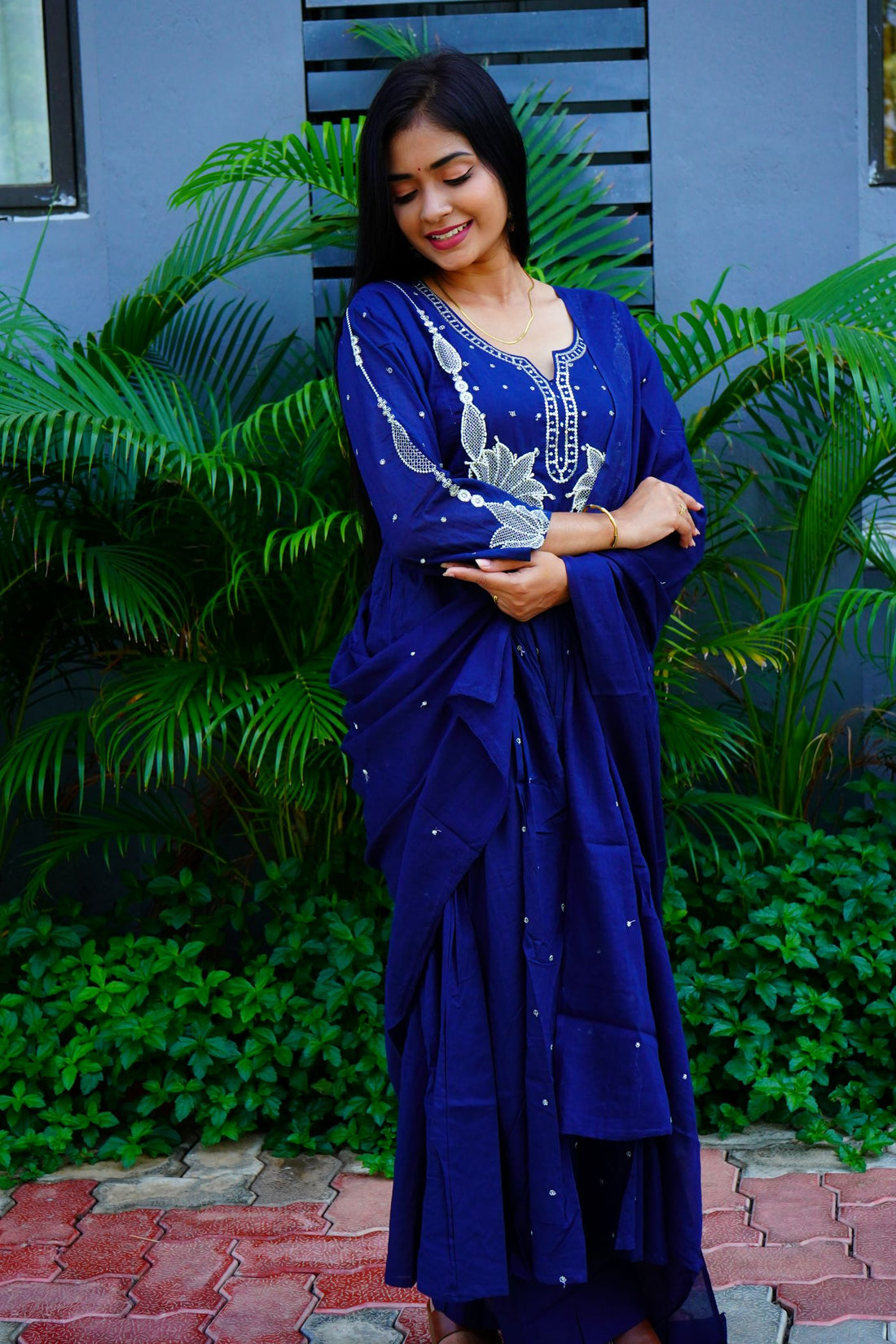 Navy blue Mul Cotton Pieces Suits