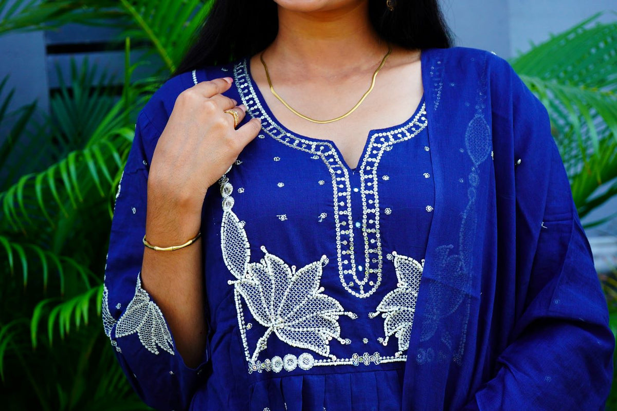 Navy blue Mul Cotton Pieces Suits