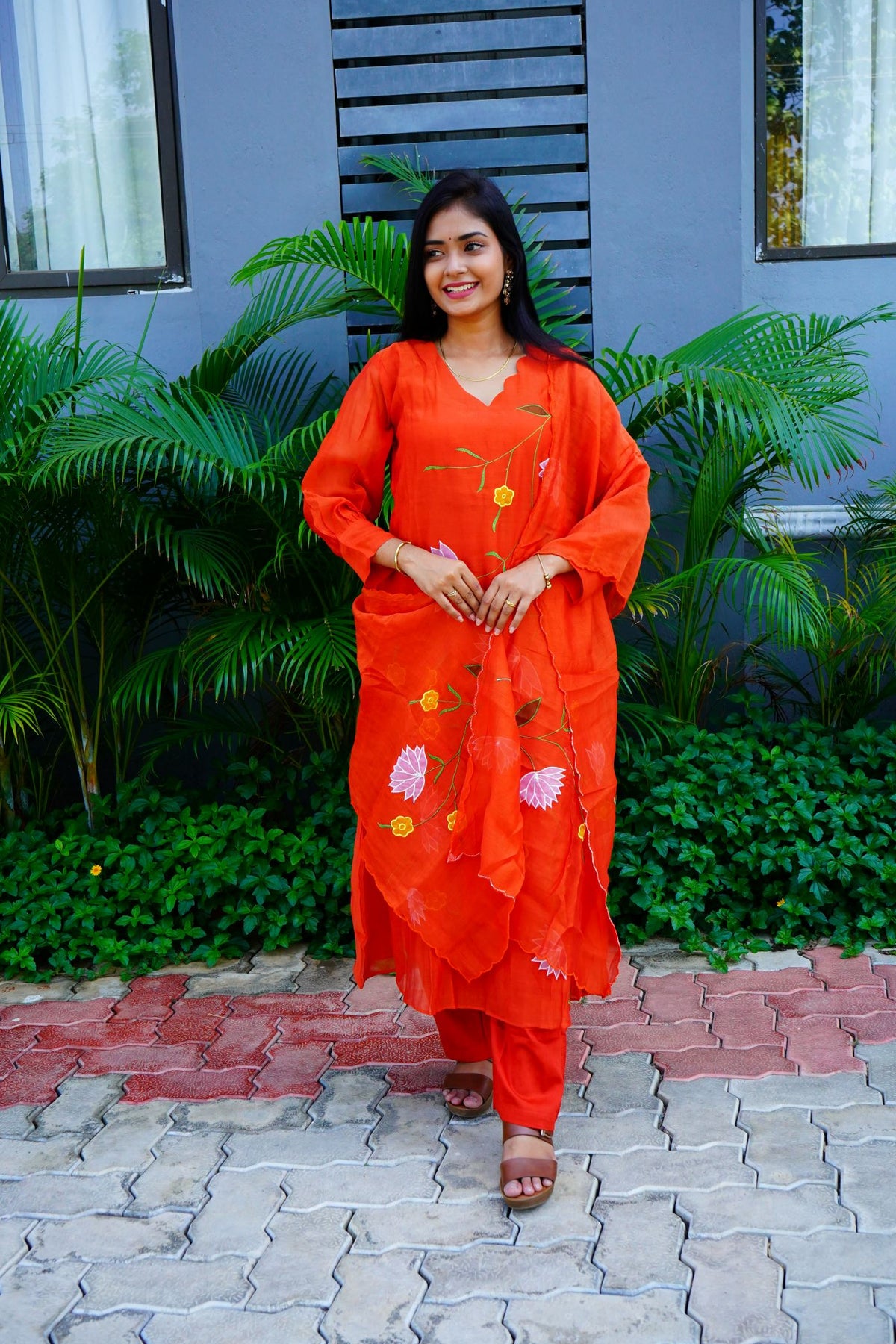 Rust Orange Mul Chanderi suits