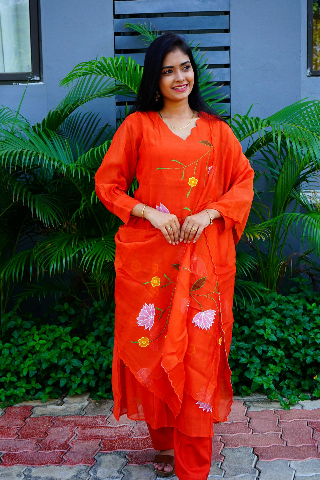 Rust Orange Mul Chanderi suits