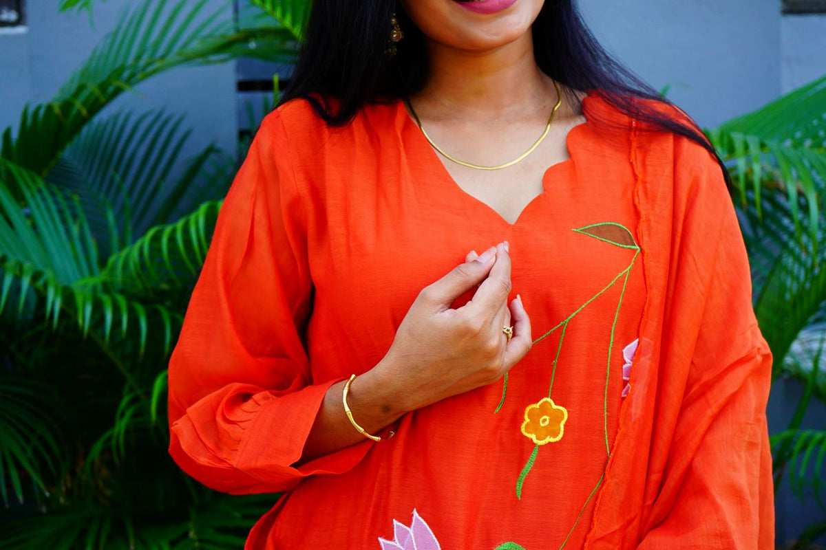 Rust Orange Mul Chanderi suits