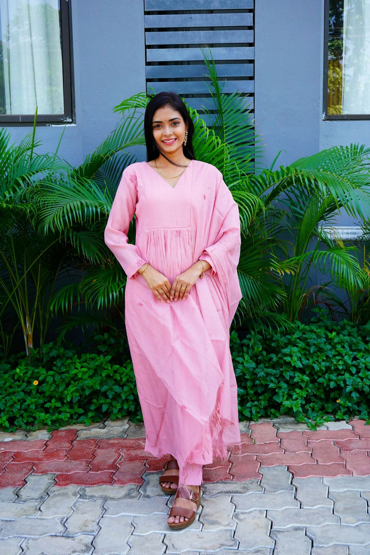 Pastel Peach creamy  Mul Chanderi Kurta Set
