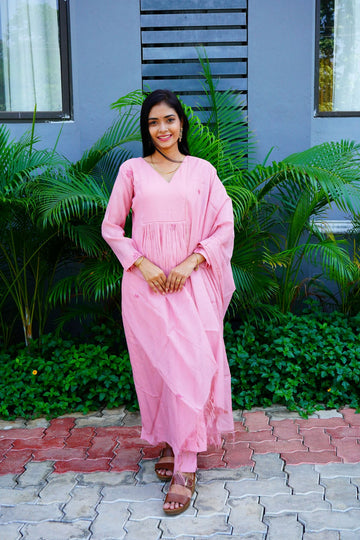 Pastel Peach creamy  Mul Chanderi Kurta Set