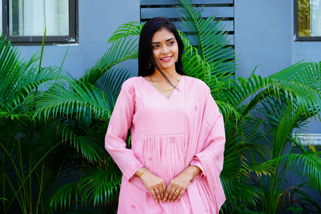 Pastel Peach creamy  Mul Chanderi Kurta Set