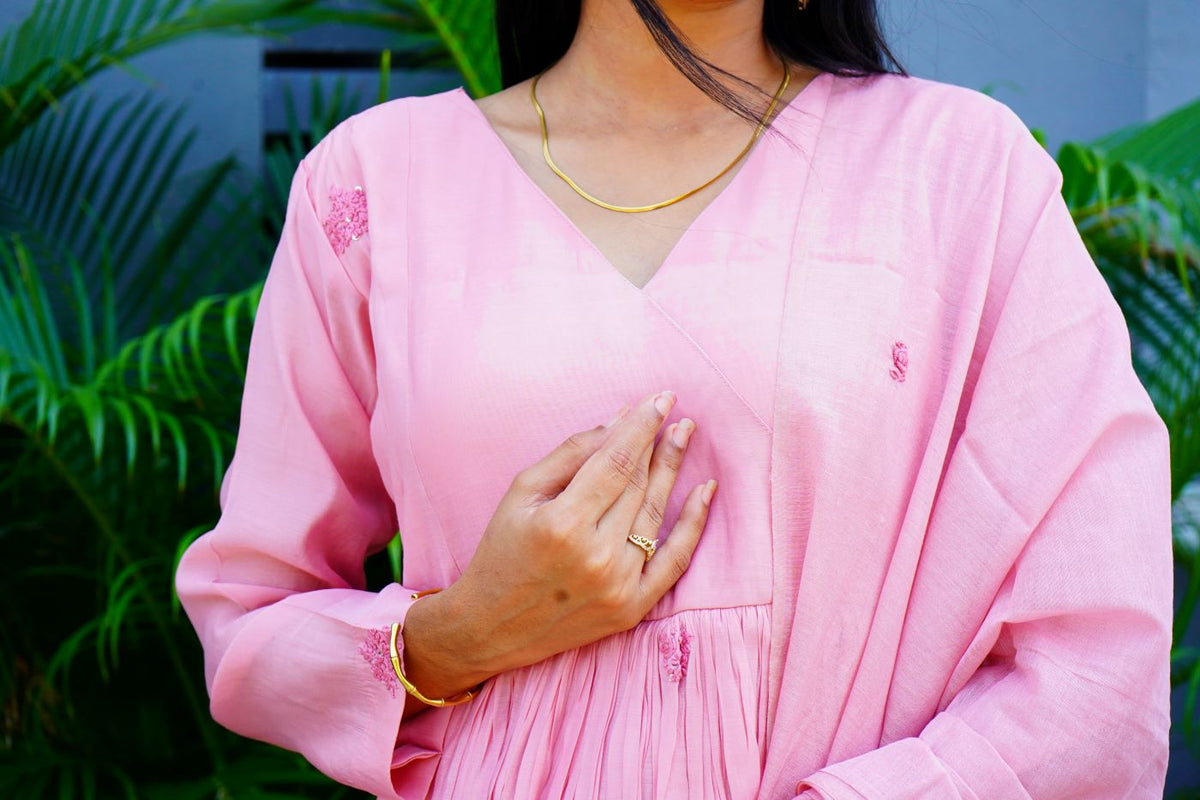 Pastel Peach creamy  Mul Chanderi Kurta Set
