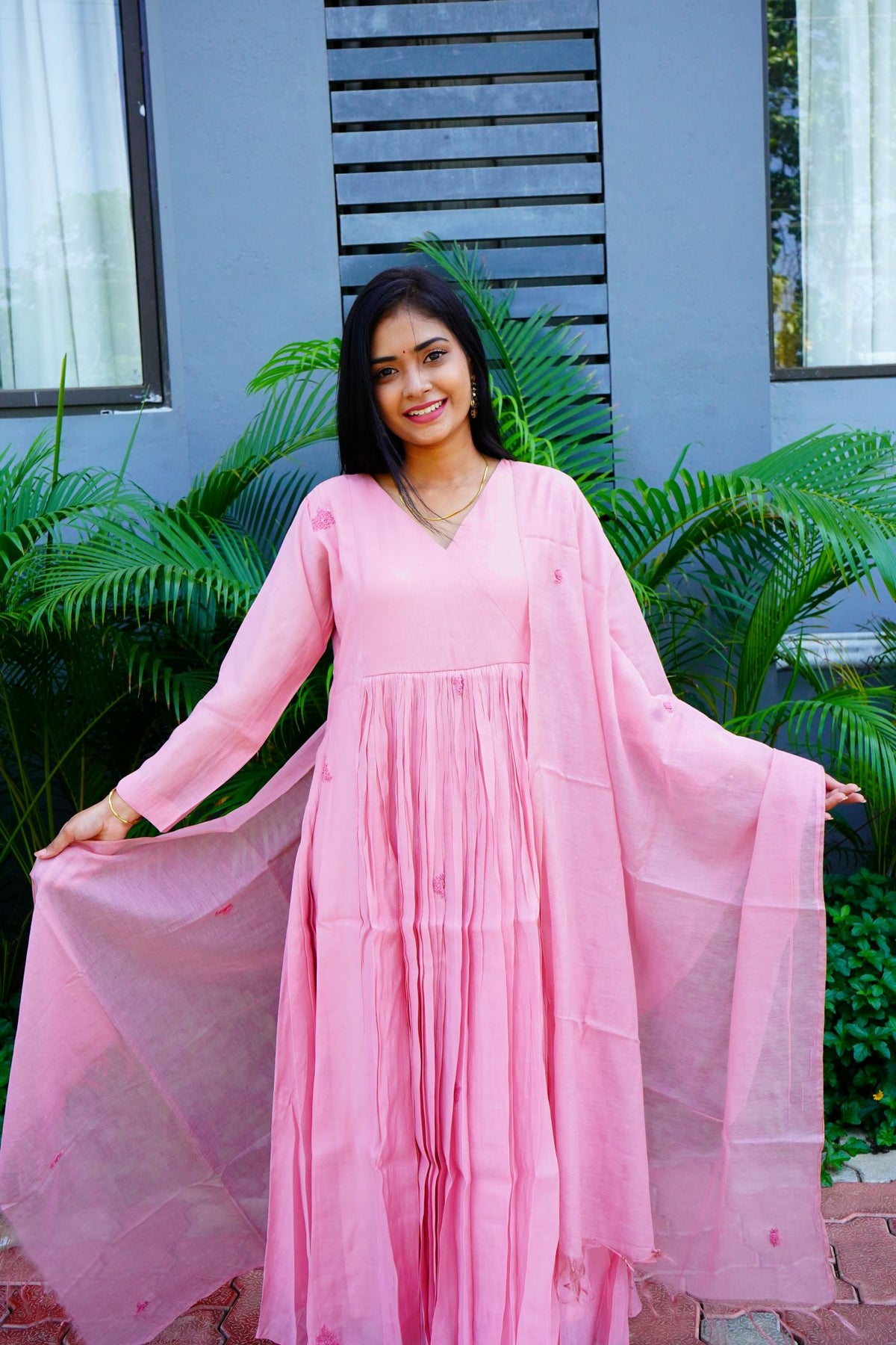 Pastel Peach creamy  Mul Chanderi Kurta Set