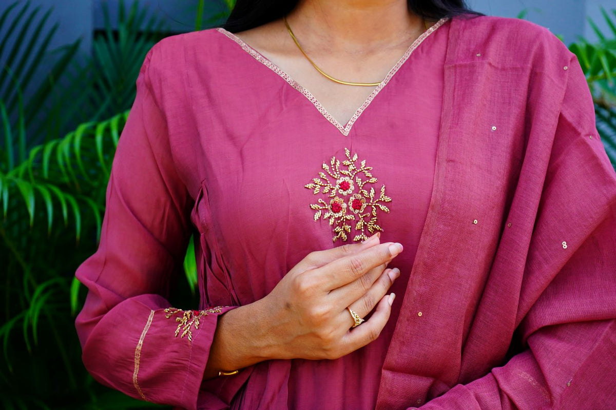 Bright Fuchsia Pink Mul Chanderi Suits