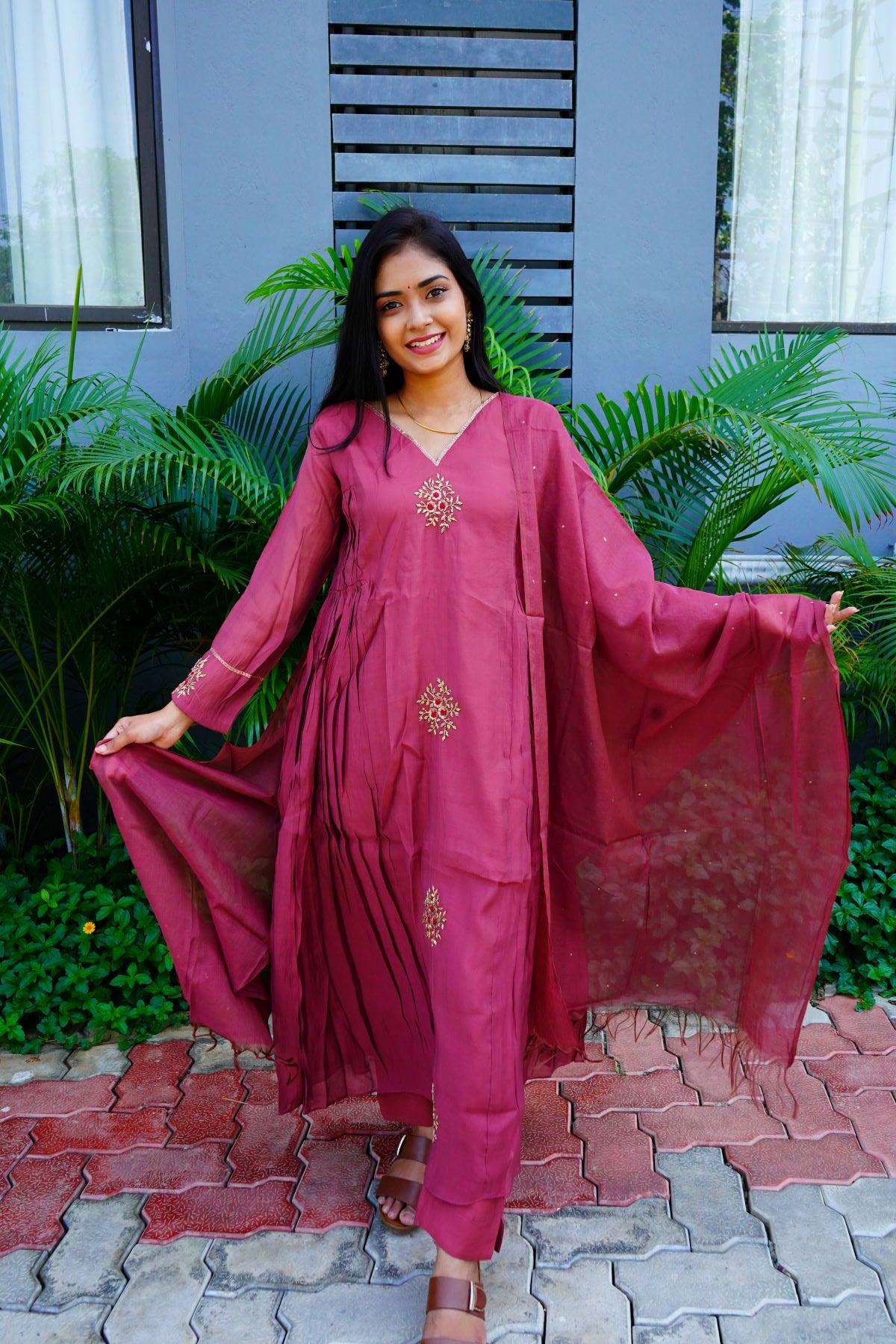 Bright Fuchsia Pink Mul Chanderi Suits