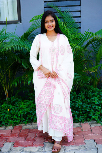 White Flared Ethnic cotton suits