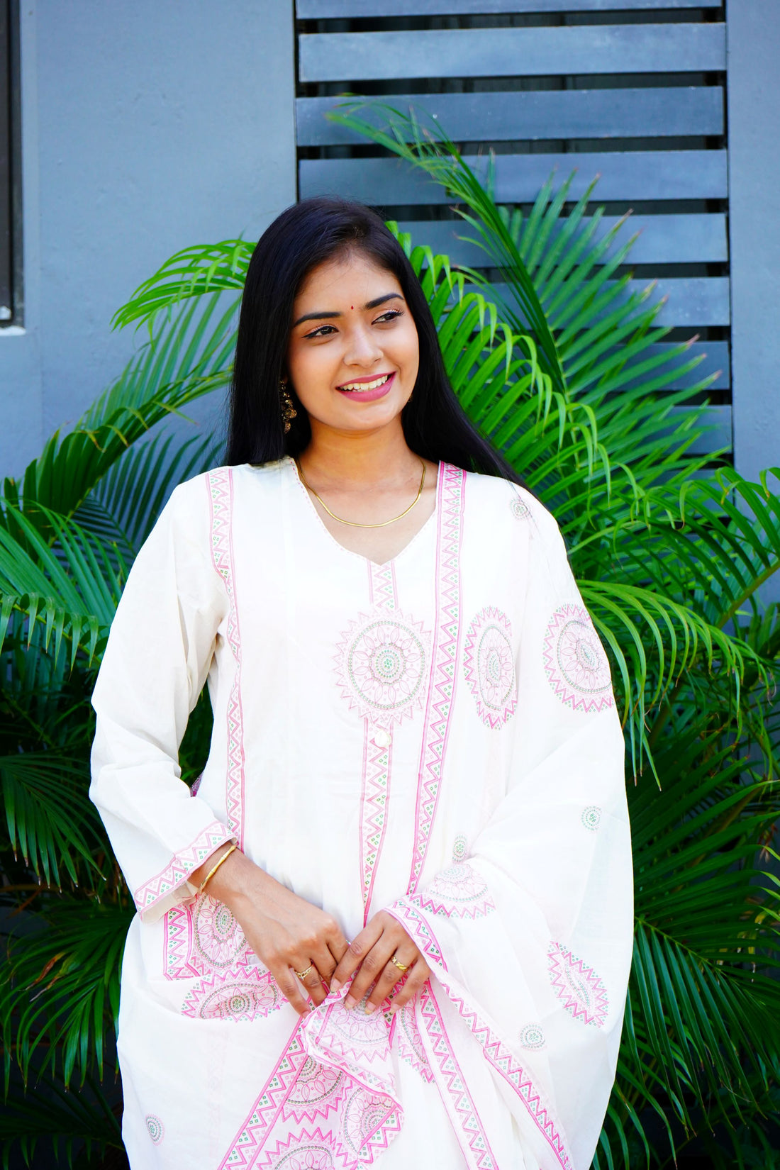 White Flared Ethnic cotton suits