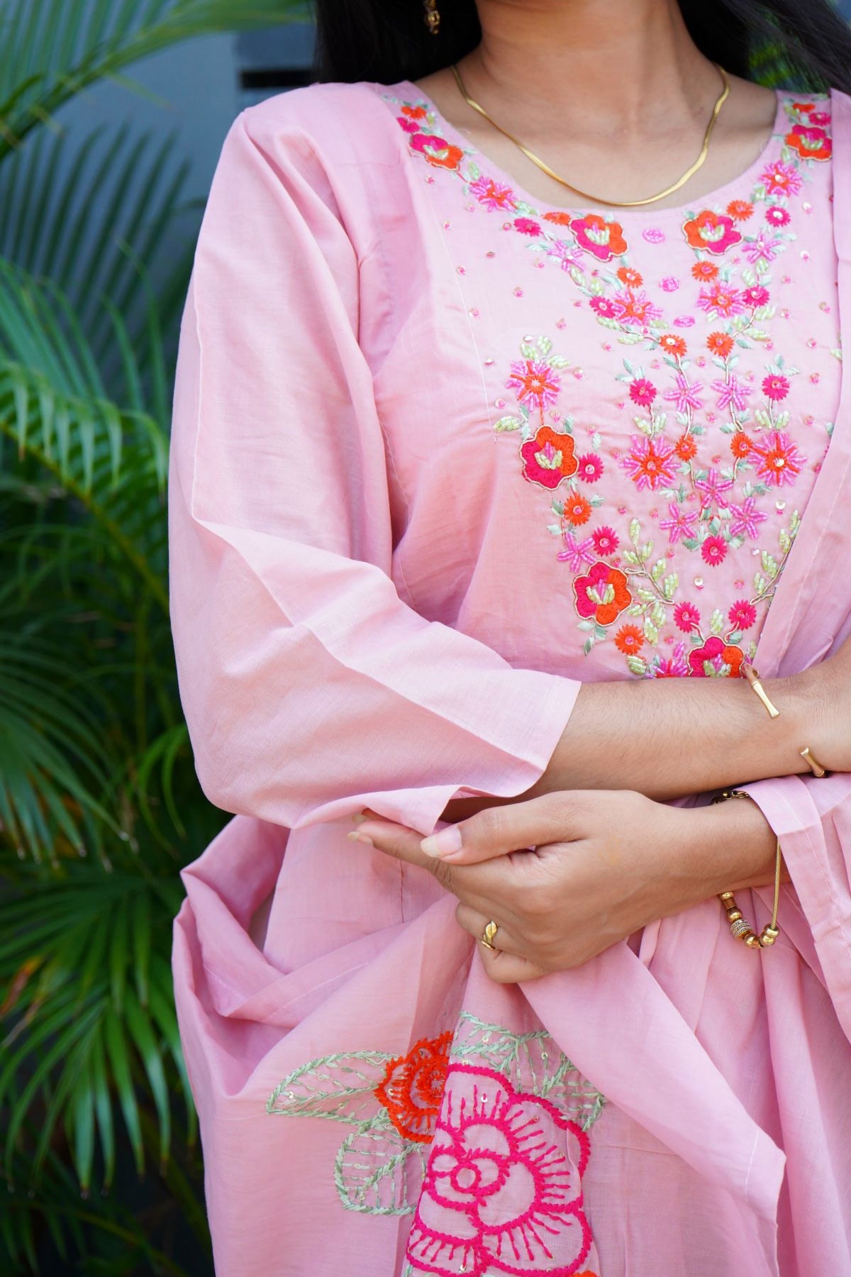 peach pinky embroidery chanderi suits