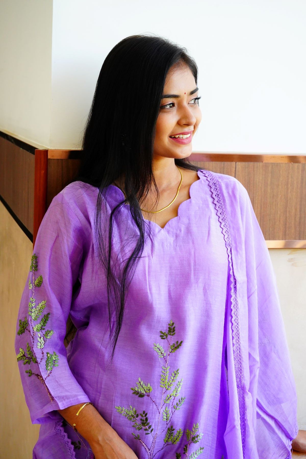 Lavender Scallop Intricate Embroidery Mul Chanderi Salwar Suits