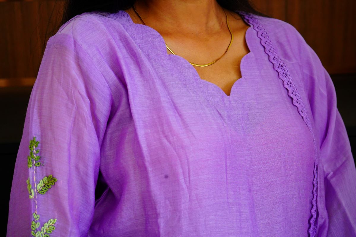 Lavender Scallop Intricate Embroidery Mul Chanderi Salwar Suits