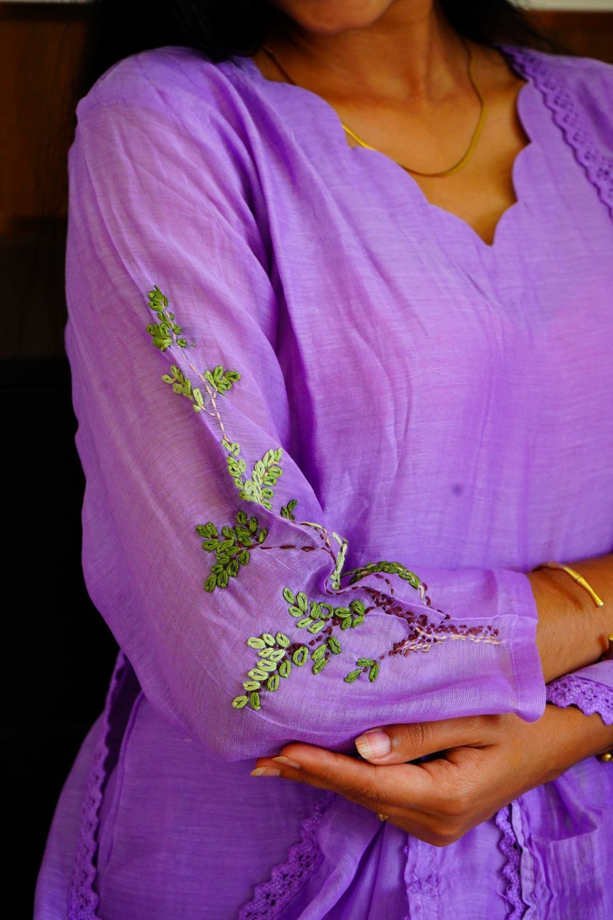 Lavender Scallop Intricate Embroidery Mul Chanderi Salwar Suits