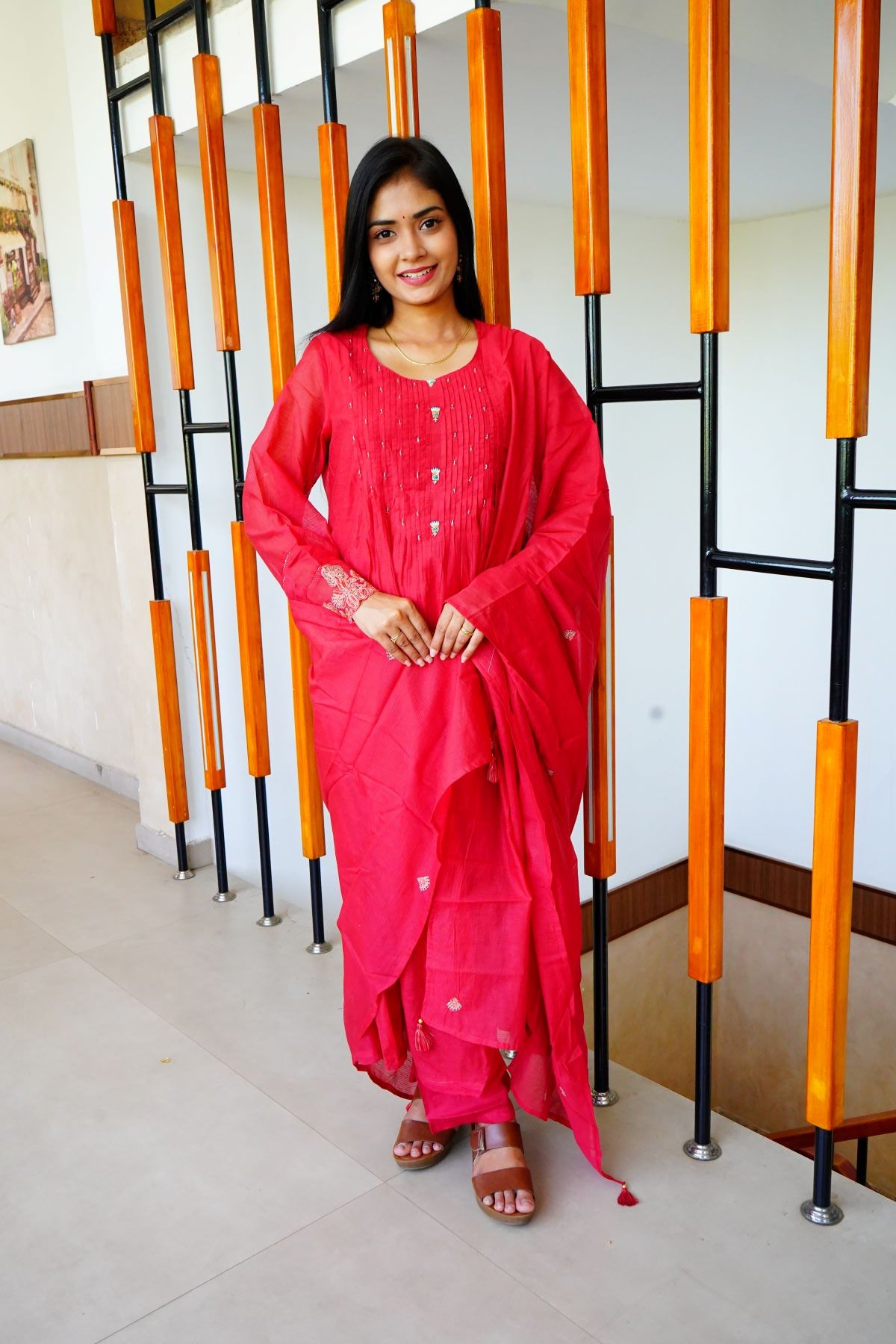 Classy Red pinky Mul Chanderi Kota Salwar Sutis