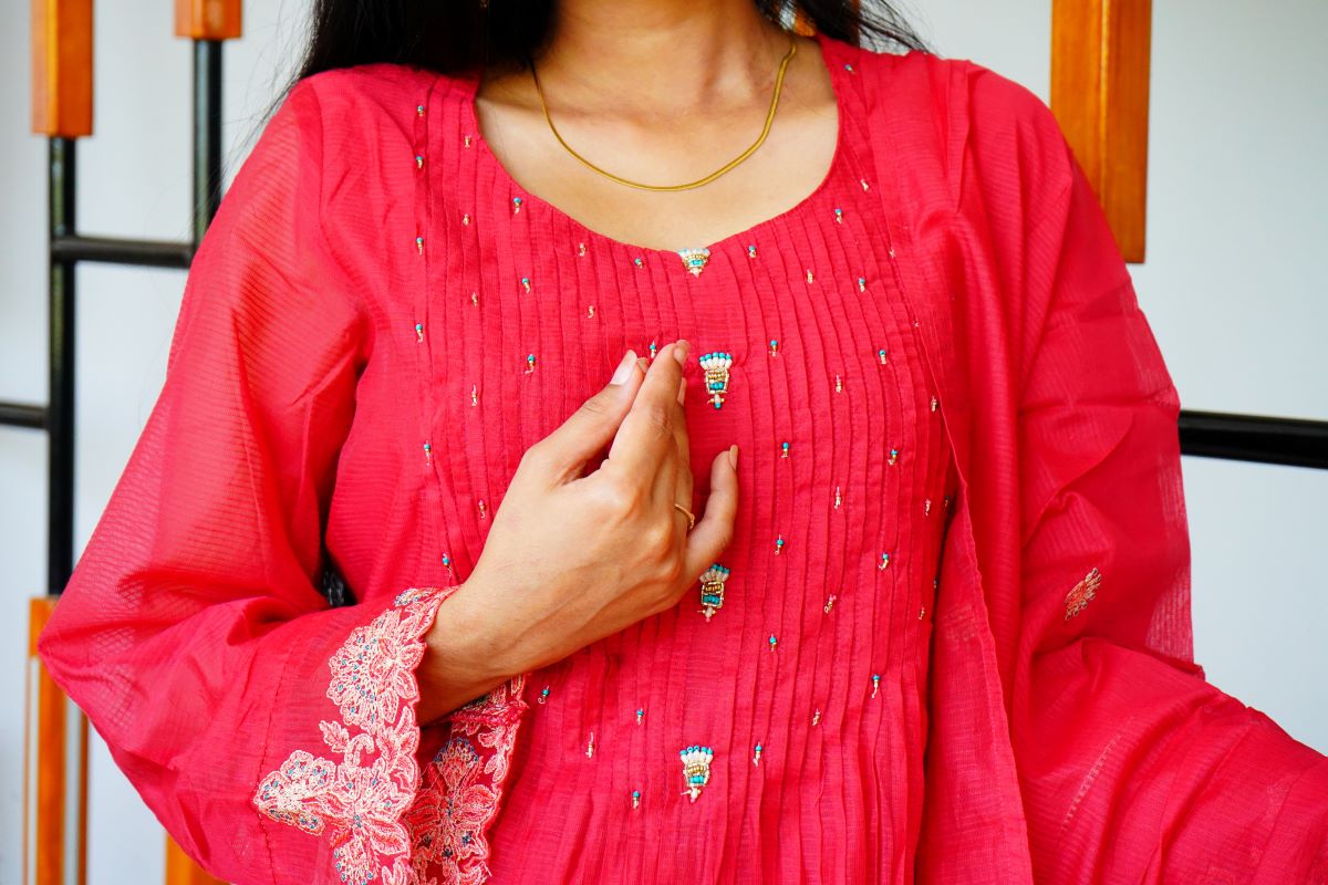 Classy Red pinky Mul Chanderi Kota Salwar Sutis