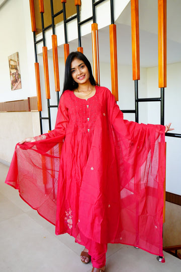 Classy Red pinky Mul Chanderi Kota Salwar Sutis