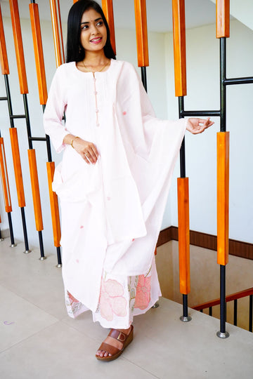 Creamy Pink Flared Ethnic Mul Cotton Suits