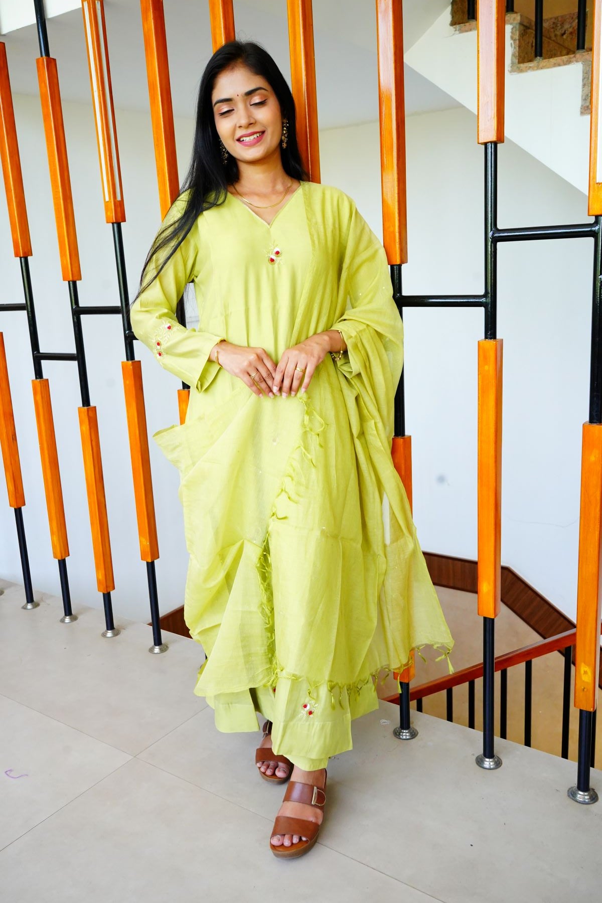 Pista Green Antique work Mul Chanderi Salwar Suits