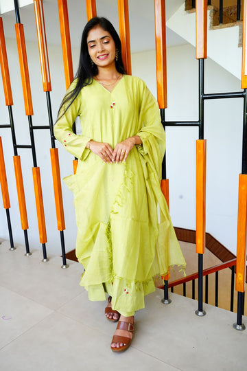 Pista Green Antique work Mul Chanderi Salwar Suits